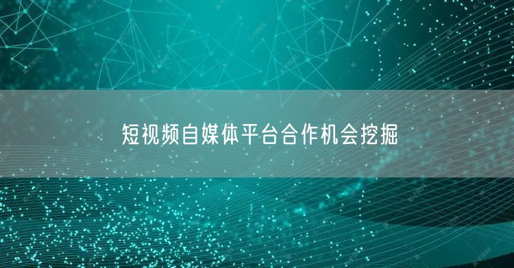 短视频自媒体平台合作机会挖掘