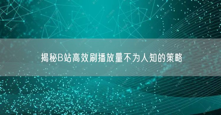 揭秘B站高效刷播放量不为人知的策略
