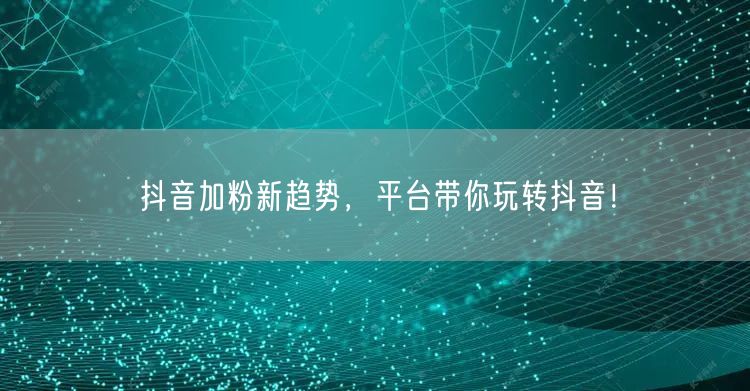 抖音加粉新趋势，平台带你玩转抖音！